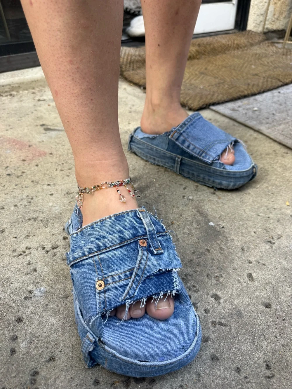 Denim platform slides made by me @ SoleMateDenim